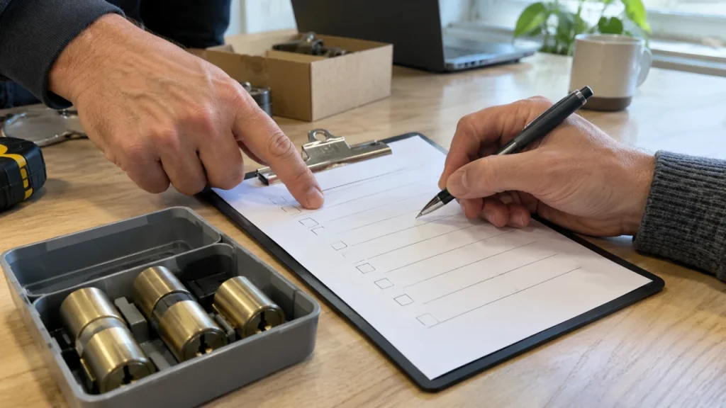 Planning a business access system with a door list — generated illustration